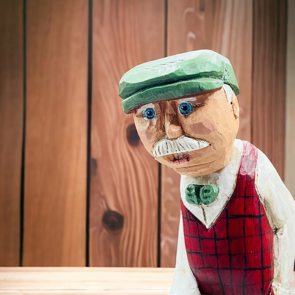 Vintage Standing Golf Figurines - Hand Carved And Signed By Artist - 9” Tall - Picture 7 of 10